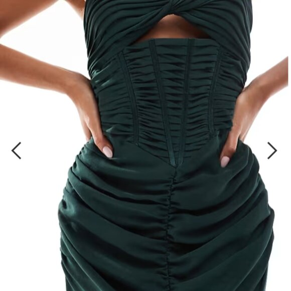 ASOS ruched corset maxi dress with ruffle skirt and strap details forest green - Picture 4 of 4
